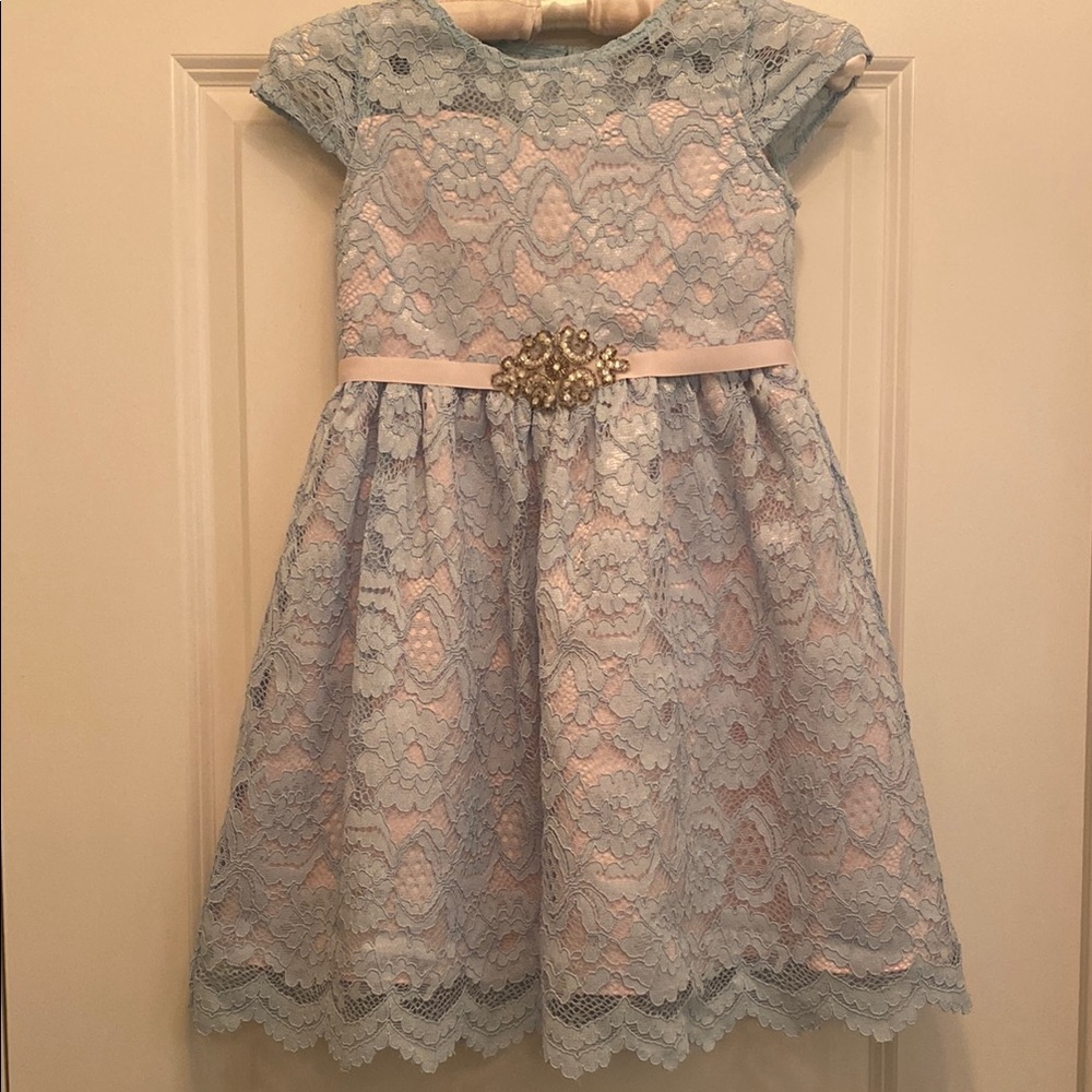 Rare Editions Pink and Blue Embellished Tiered Dress